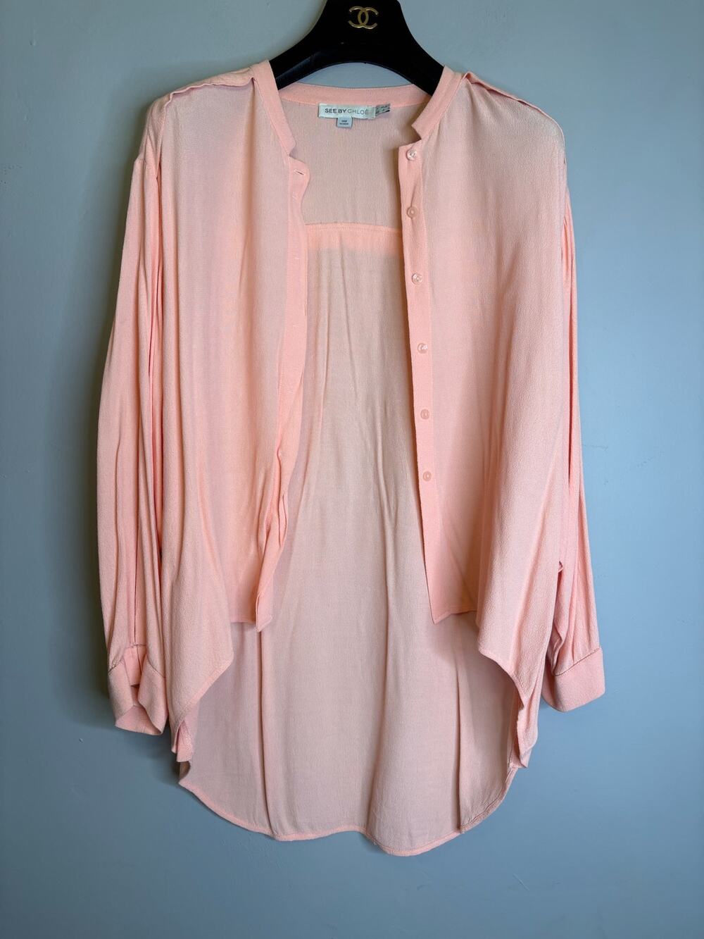 See By Chloe Peach Pink Long Sleeve Button Down Blouse Shirt Top Size 4